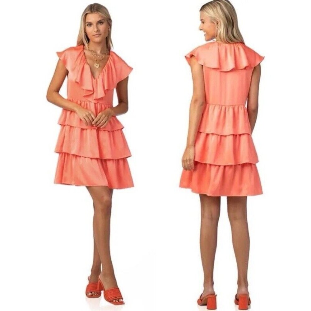 NWT Crosby Mollie Burch 'Zuri' Tiered Crepe Ruffle Mini Dress Papaya Orange XS